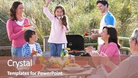  Presentation with generation family farm - PPT theme enhanced with generation family having outdoor barbeque background and a coral colored foreground