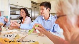  Presentation with teachers working around a table - Amazing presentation theme having generation family sitting around table backdrop and a coral colored foreground