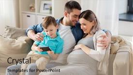  Presentation with pregnant mother - Cool new presentation theme with generation mobile networks - family pregnancy and technology concept backdrop and a coral colored foreground