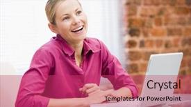  Presentation with laptop - Presentation theme having computer generation - businesswoman in office with laptop background and a  colored foreground