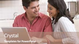  Presentation with kitchen - Audience pleasing theme consisting of computer generation - couple in kitchen with laptop backdrop and a coral colored foreground