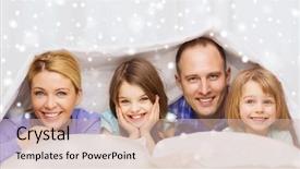  Presentation with family children - Amazing theme having family children and people concept - happy family with two kids under blanket at home backdrop and a soft green colored foreground