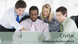  Presentation with working together - Beautiful theme featuring generations working together - four businesspeople in a boardroom backdrop and a light gray colored foreground