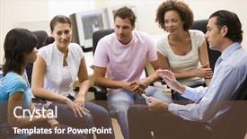  Presentation with computer room - Slide set having group discussion - man giving lecture to four background and a tawny brown colored foreground