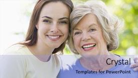  Presentation with aging - Amazing slide set having aging parent - two women outdoors embracing backdrop and a light blue colored foreground