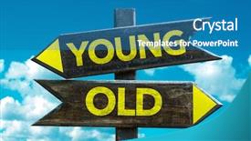  Presentation with old young - Audience pleasing presentation consisting of versus - young - old signpost backdrop and a teal colored foreground