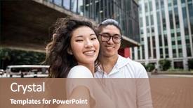  Presentation with selfie - Beautiful presentation theme featuring generation y - asian couple taking a selfie backdrop and a coral colored foreground