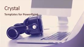  Presentation with virtual technology - Beautiful PPT theme featuring generation y - virtual reality goggles on desk backdrop and a cream colored foreground