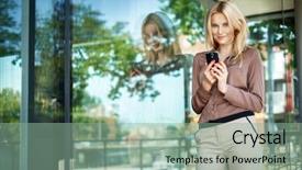  Presentation with lady - Audience pleasing presentation design consisting of generation y - young blonde lady backdrop and a seafoam green colored foreground