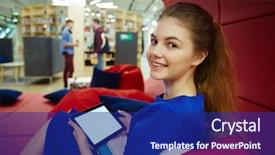  Presentation with swimming beautiful girl swims underwater - Cool new slide deck with generation z - portrait of beautiful blond girl backdrop and a navy blue colored foreground