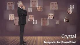  Presentation with abstract digital business interface - Cool new theme with staffing - businessman staring at digital interface backdrop and a dark gray colored foreground