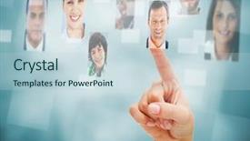  Presentation with staffing - Colorful presentation design enhanced with staffing - female finger selecting profile picture backdrop and a sky blue colored foreground