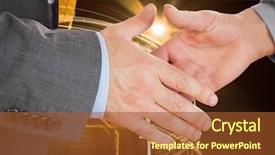  Presentation with shaking hands - Beautiful presentation design featuring generational workforce - businessman and woman shaking hands backdrop and a tawny brown colored foreground