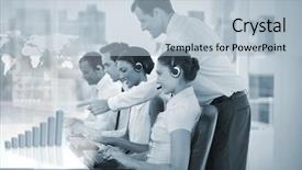  Presentation with map graph - Presentation design enhanced with generational workforce - call center employees at work background and a light blue colored foreground