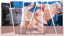  Presentation with people - Cool new PPT theme with generational workforce - two people going to shake backdrop and a  colored foreground