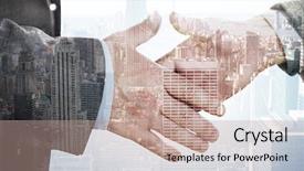  Presentation with two people holding hands - Colorful presentation theme enhanced with generational workforce - two people going to shake backdrop and a coral colored foreground