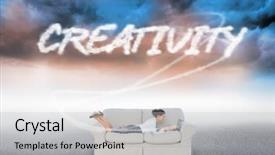  Presentation with work life balance scales business - Presentation design enhanced with generational workforce - word creativity and business woman background and a light gray colored foreground