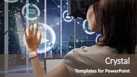  Presentation with digital image - Audience pleasing presentation design consisting of female executive wearing virtual reality backdrop and a tawny brown colored foreground
