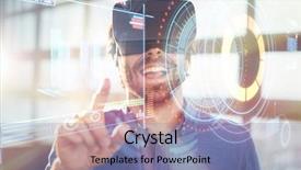  Presentation with generated image fractal geometry chaos - Presentation design enhanced with business executive using virtual reality background and a seafoam green colored foreground