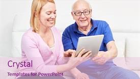  Presentation with honoring a retiree - Slide deck featuring generations working together - young woman tells a retiree background and a  colored foreground