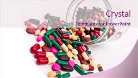 Presentation with capsules - Beautiful presentation theme featuring generic drugs - colorful tablets and capsules backdrop and a  colored foreground