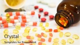  Presentation with medicament medical medicine pills - Audience pleasing presentation theme consisting of generic drugs - detail of medicine bottles backdrop and a  colored foreground