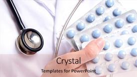  Presentation with medicine - PPT theme with generic drugs - doctor giving blue medicine pills background and a coral colored foreground