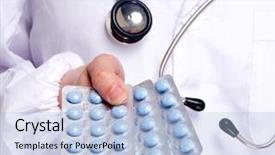  Presentation with medicine - Cool new presentation design with generic drugs - doctor giving blue medicine pills backdrop and a light blue colored foreground