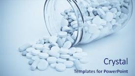  Presentation with container - Audience pleasing slide set consisting of generic drugs - pills and tablets in glass backdrop and a sky blue colored foreground