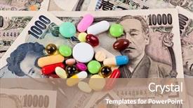  Presentation with health cost - Amazing PPT layouts having generic drugs - tablets and japanese yen currency backdrop and a coral colored foreground