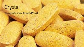  Presentation with capsules pills pill doctor prescription - Slides enhanced with generic drugs - yellow pills heap close up background and a yellow colored foreground