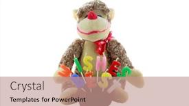  Presentation with white candles - Slide deck enhanced with generic stuffed animal toy holds a bran muffin with best wishes candles on white background and a coral colored foreground