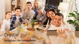  Presentation with feast - Beautiful presentation featuring feast day - celebration holidays and people concept backdrop and a coral colored foreground