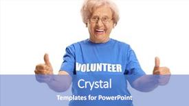  Presentation with basketball female blue - Slide set enhanced with generosity - smiling elderly female volunteer background and a teal colored foreground