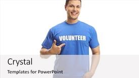  Presentation with volunteer - Audience pleasing slide deck consisting of generosity - smiling male volunteer pointing backdrop and a white colored foreground