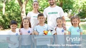  Presentation with young children - Slides with generosity - young volunteers and children background and a light blue colored foreground