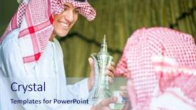  Presentation with coffee recucle - Presentation theme consisting of generous - arbic boy pouring coffee background and a sky blue colored foreground