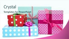  Presentation with gifts - Theme enhanced with generous - closeup of a pile background and a cool aqua colored foreground