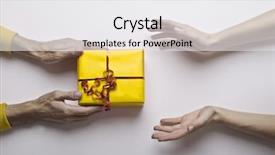  Presentation with giving - Amazing PPT theme having generous - hand giving a present backdrop and a white colored foreground