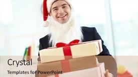  Presentation with environmental awareness gif image - PPT theme having generous - image of happy businessman background and a coral colored foreground