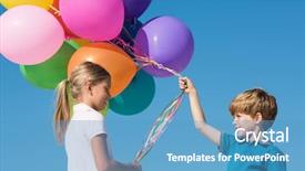  Presentation with young children playing - Theme consisting of generous - young boy taking balloons background and a teal colored foreground