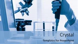  Presentation with scientist - Slide set with genetic - hand of scientist with dropper background and a light blue colored foreground