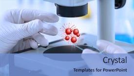  Presentation with genetic research - Beautiful PPT layouts featuring genetic - scientist studying samples at laboratory backdrop and a light blue colored foreground