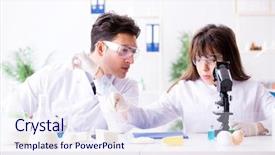  Presentation with consumer product innovation lab - Colorful PPT layouts enhanced with genetic - two lab doctor testing food backdrop and a sky blue colored foreground