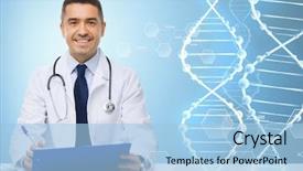  Presentation with dna structure - PPT theme consisting of genetic diagnosis - medicine profession technology and people background and a light blue colored foreground