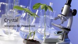  Presentation with biology - Colorful presentation enhanced with genetic engineering - green plants and scientific equipment backdrop and a light blue colored foreground