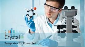  Presentation with genetic lab - Slide set having genetic engineering - scientist with a molecular structure background and a light blue colored foreground