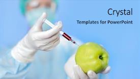  Presentation with green apple - Cool new presentation theme with genetic immunity - young woman doctor injecting green backdrop and a light blue colored foreground
