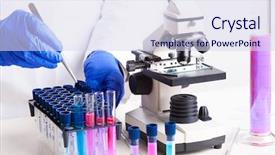  Presentation with genetic lab - Cool new theme with genetic manpulition - lab technician working with equipment backdrop and a sky blue colored foreground