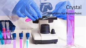  Presentation with lab test - Presentation design featuring genetic manpulition - lab technician working with equipment background and a light blue colored foreground